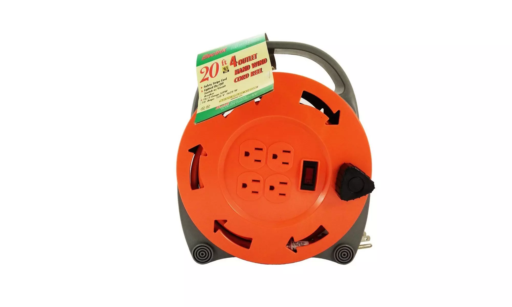 Hand Wind 20 Ft. Extension Cord Reel with 4 AC Outlets, 13 Amp UL Listed - Primary Image