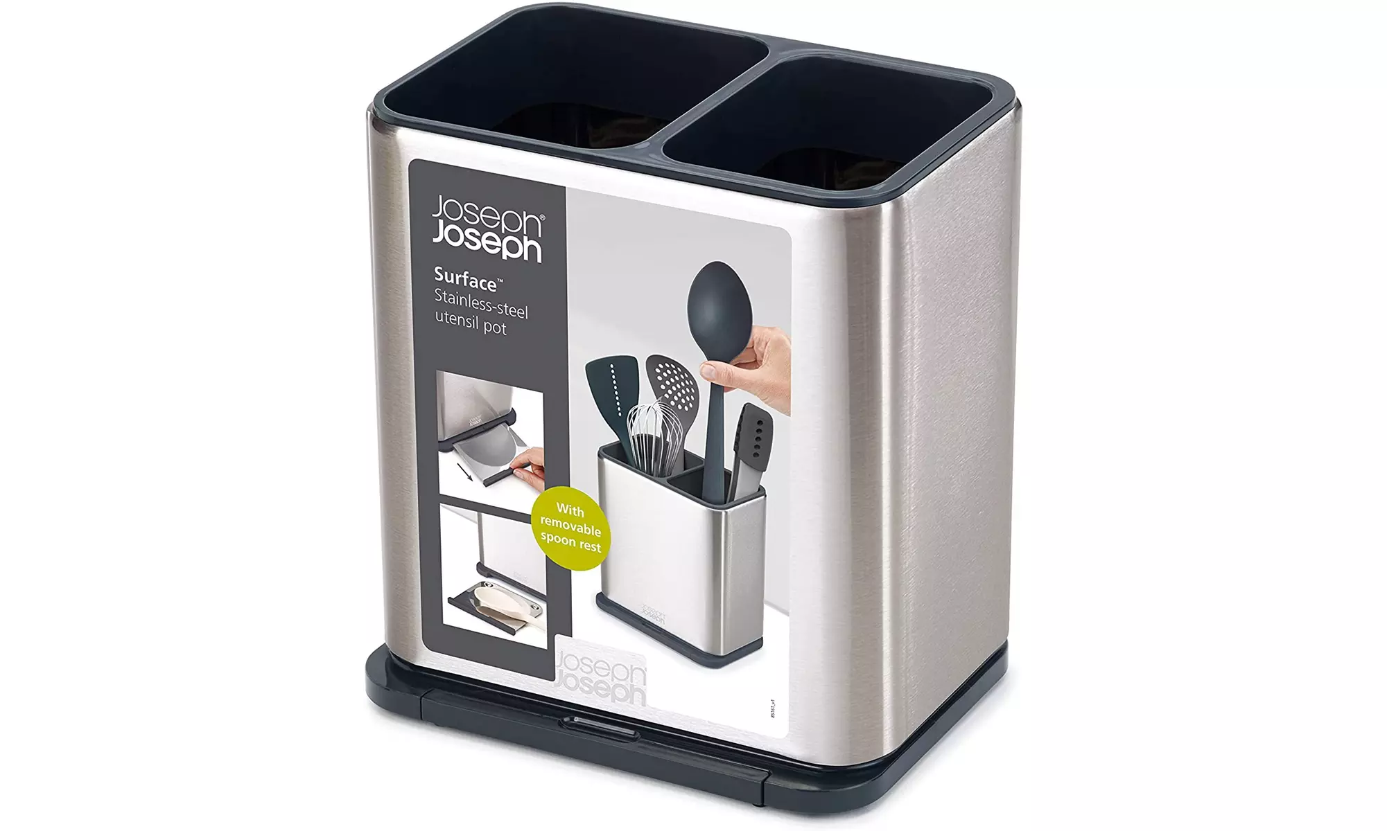 Joseph Joseph Utensil Holder with Removable Spoon, Stainless Steel/Dark Gray - Second Medium