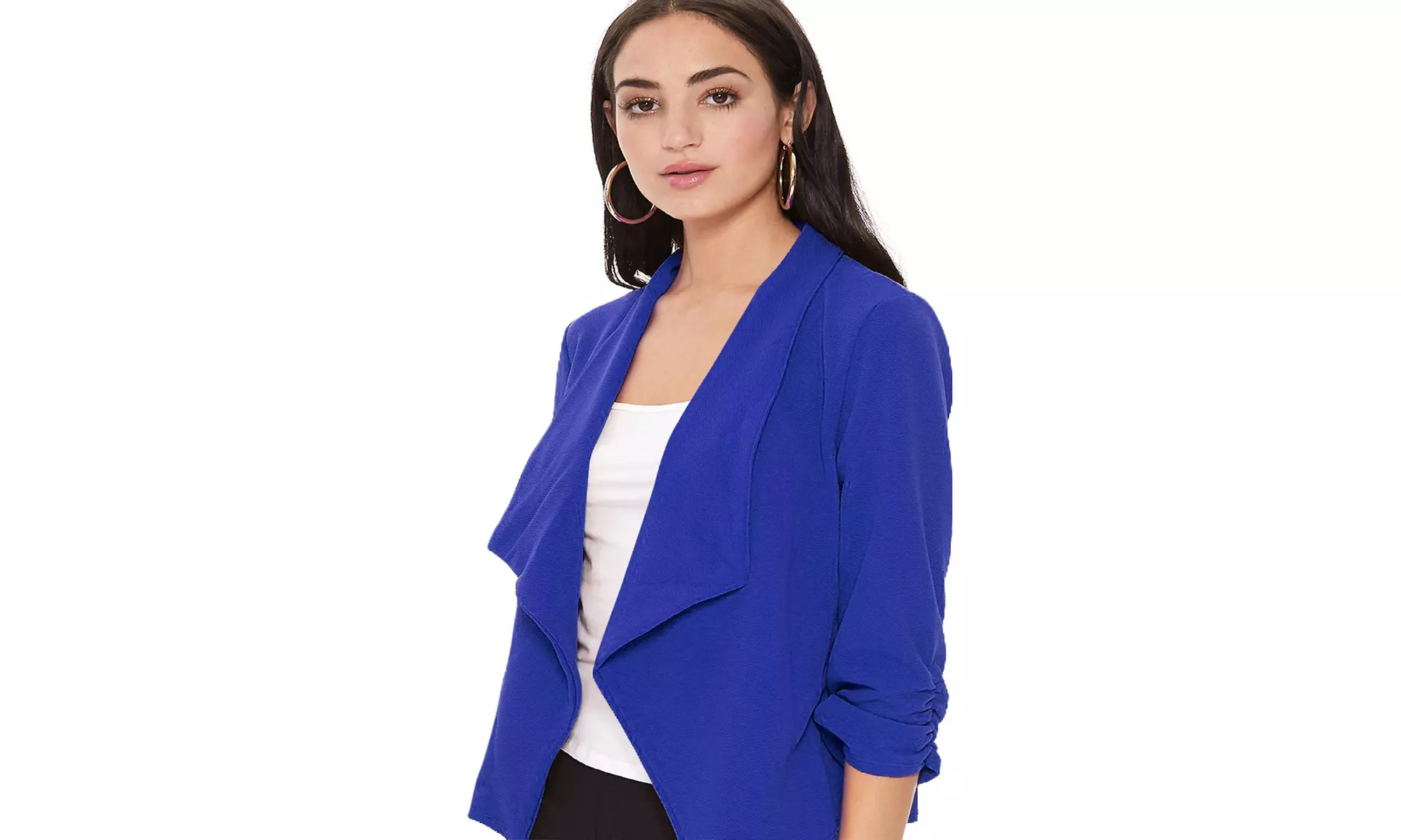 MOA Collection Solid Draped Open Front 3/4 Sleeve Jacket
