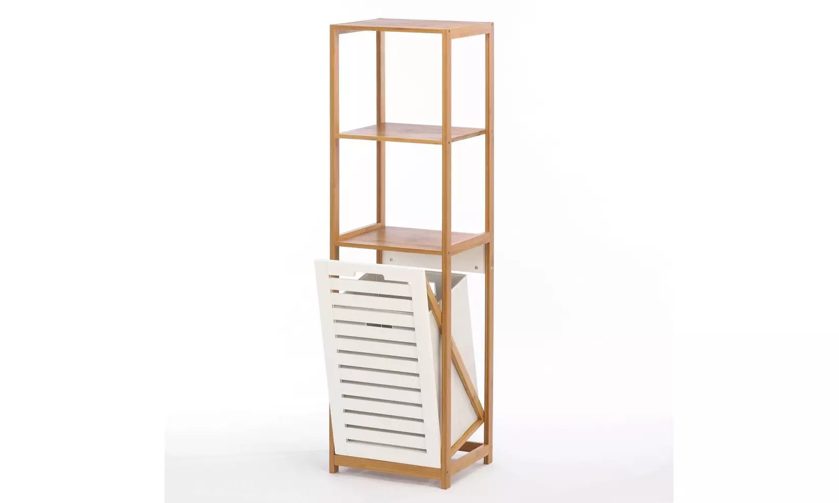 Simple Sleek Bathroom Bamboo Shelf Set with Removable Laundry Hamper 51.2" tall - Primary Image