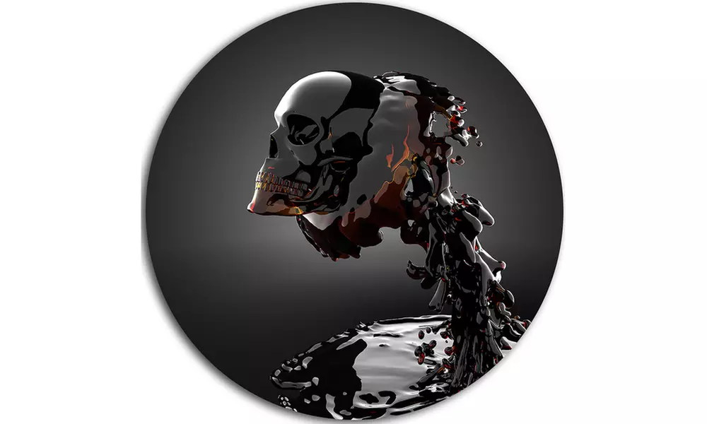 Skull in Liquid' Abstract Portrait Circle Metal Wall Art - Second Medium
