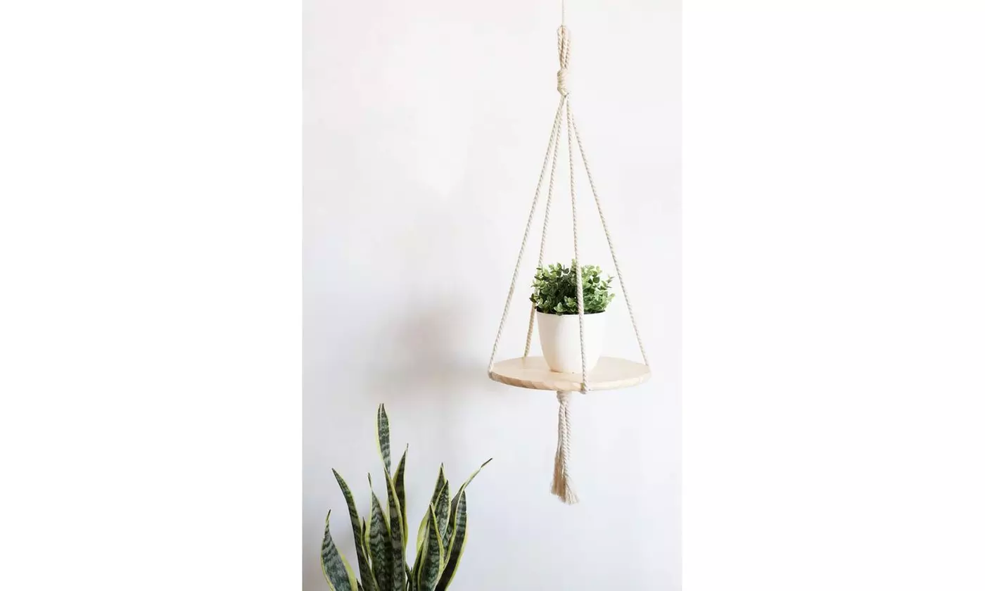 Indoor Decorative Plant Hanger Wood Flower Pot Holder Macrame Boho 40 Inches - Primary Image