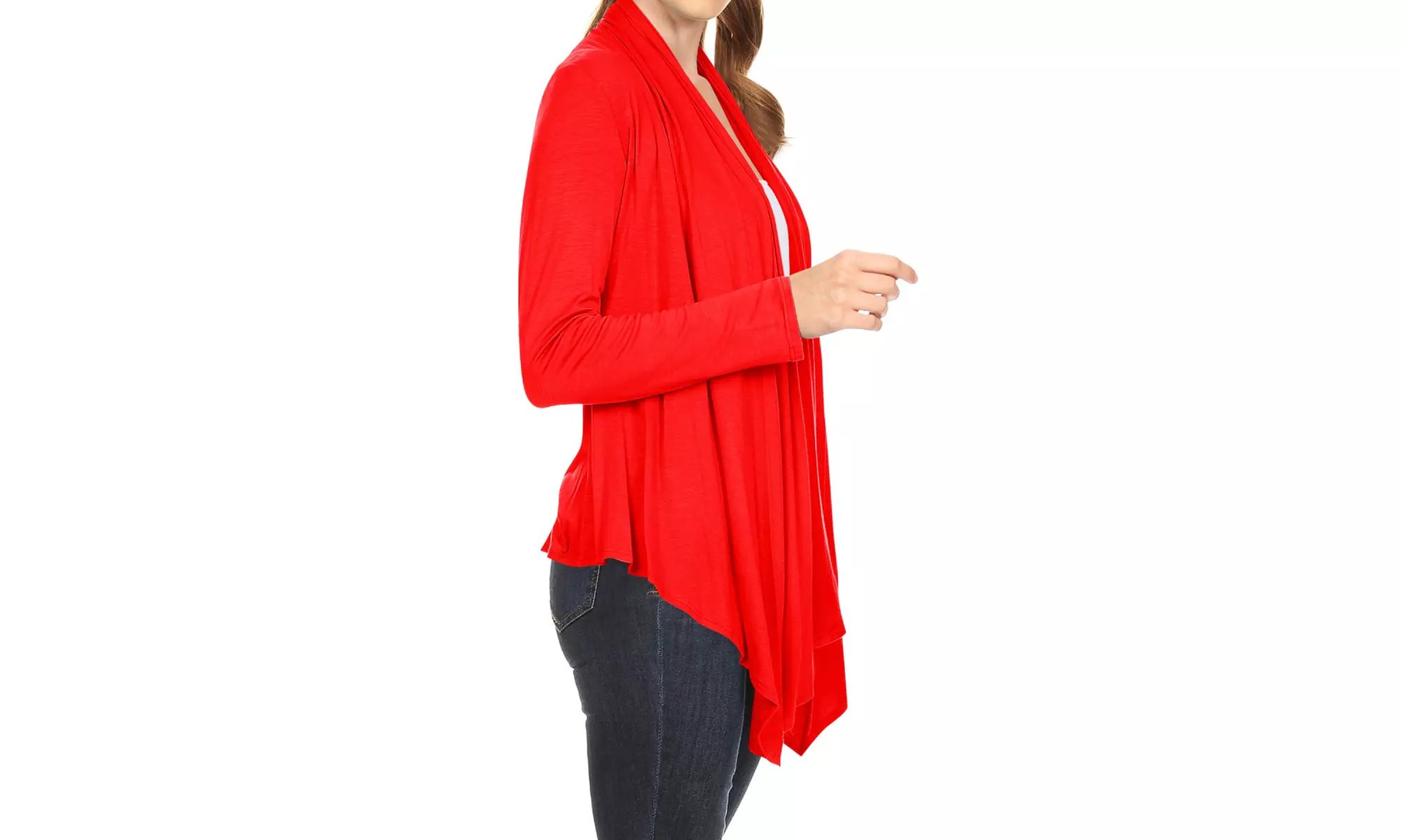 Women's Long Sleeve Draped Neck Open Front Solid Cardigan 