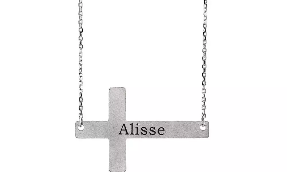 Paris Jewelry Sideways Cross-Design Pendant White Gold-Plated Necklace - Primary Image