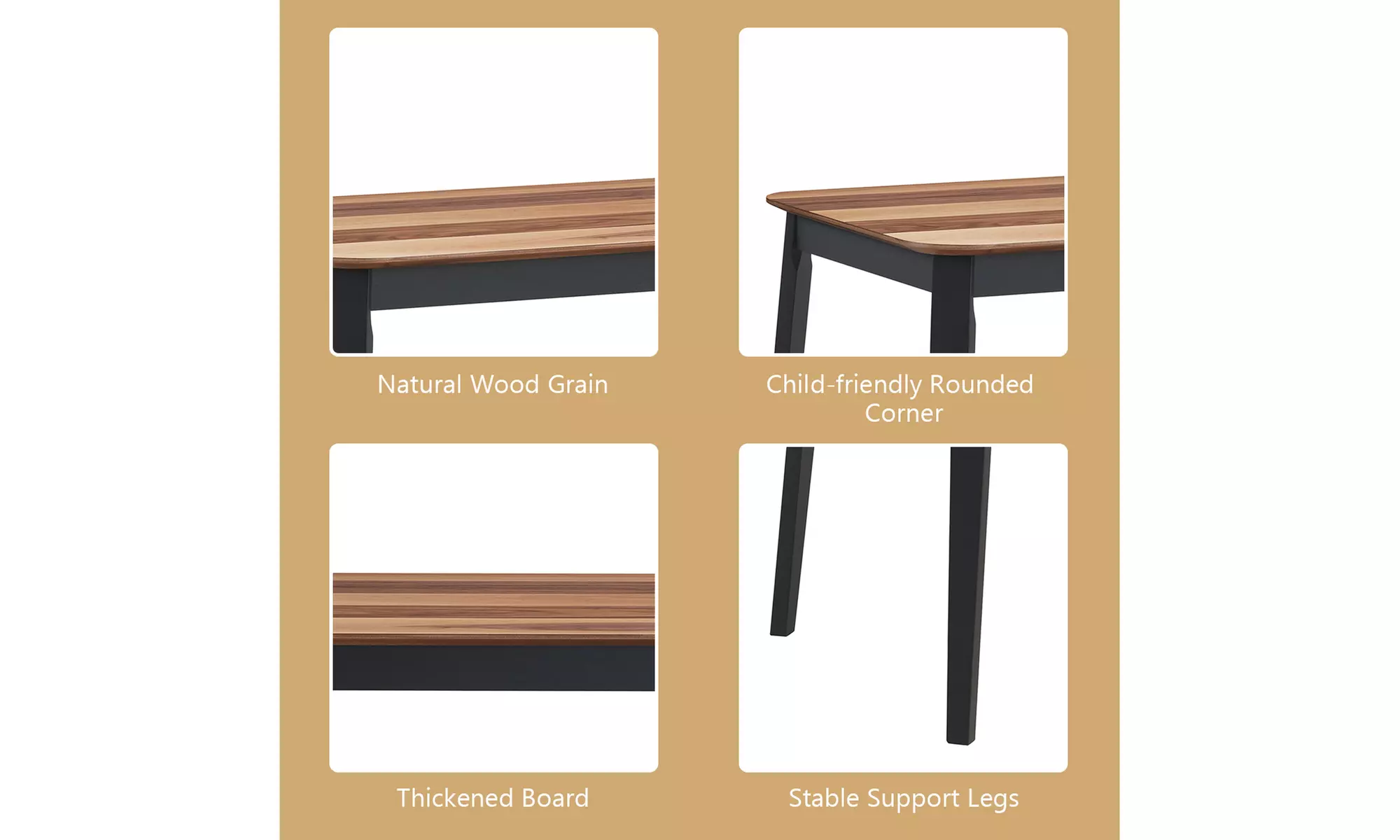 Costway 5 Pcs Mid Century Modern Dining Table Set 4 Chairs w/Wood Legs