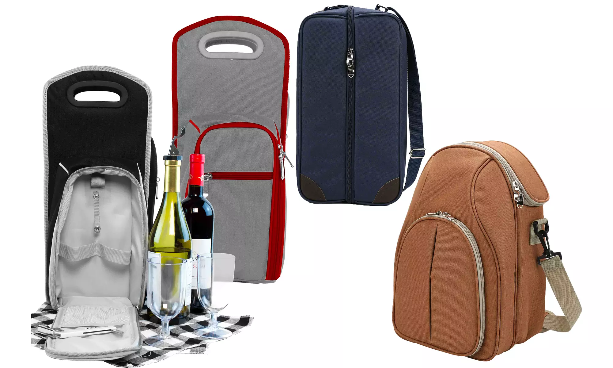 Wine Carrier Tote Bag - Insulated Wine Bottle Holder or Wine Case Picnic Set - Primary Image