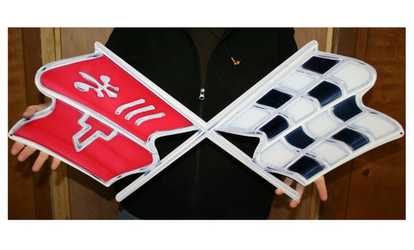 image for C3 Corvette Crossed Flag Wall Emblem Large Metal Art 68-76 32" x 13"