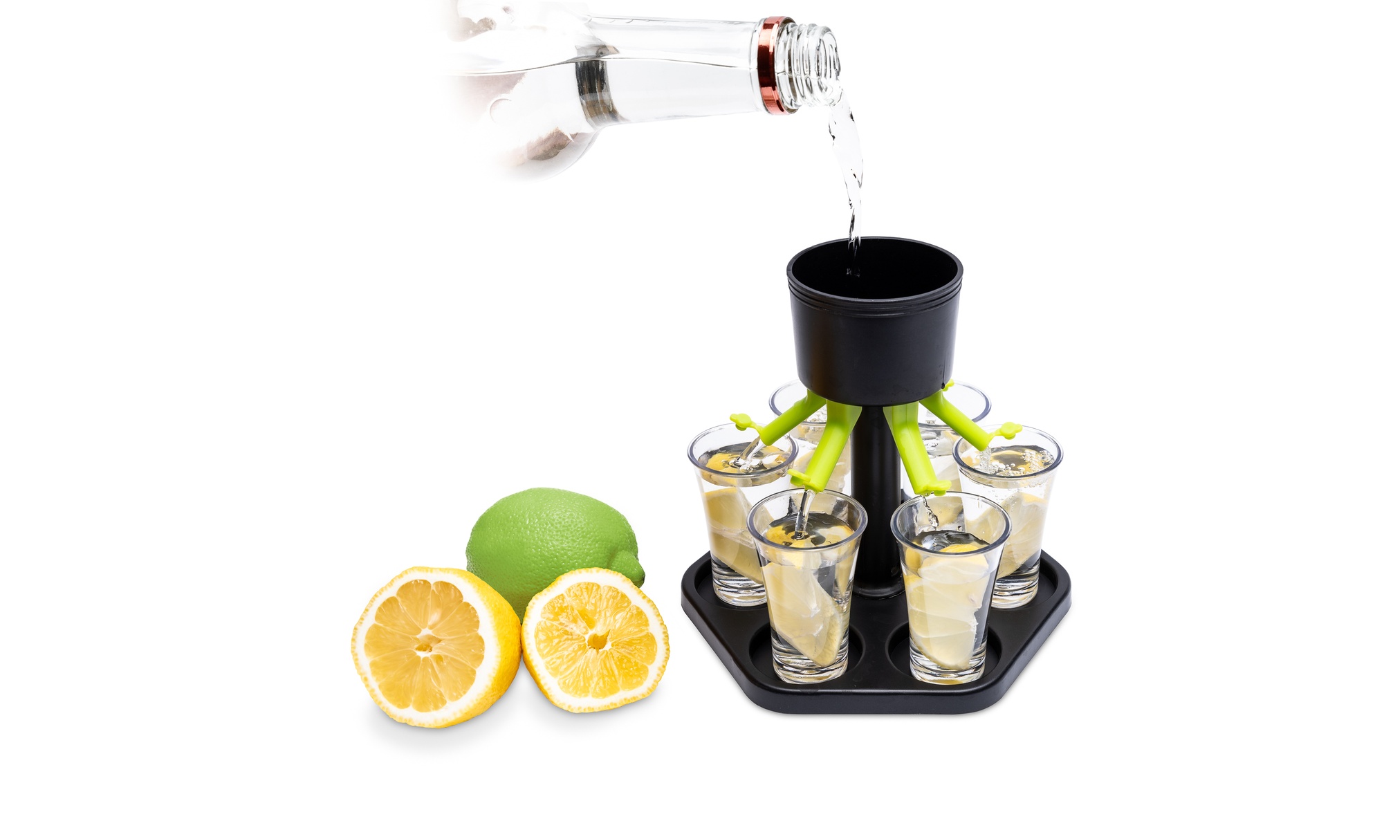 6 Shot Liquor Dispenser/Holder Set with 6 Shot Acrylic Glasses