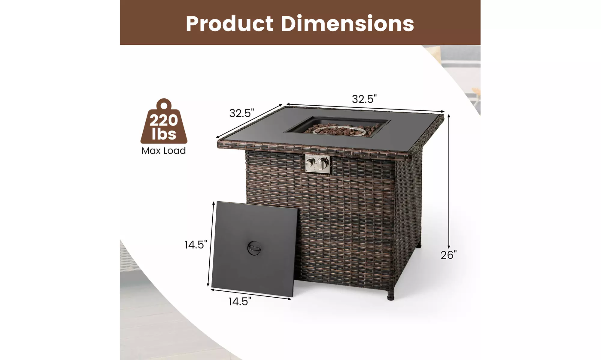 Costway Propane Fire Pit Table with Metal Slatted Tabletop & Steel Burner