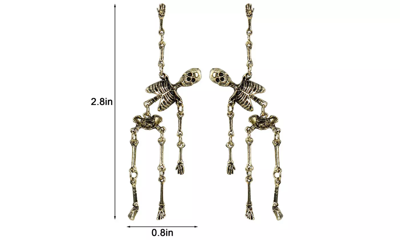 Costume Halloween Hanging Skeleton Drop Stud Earrings