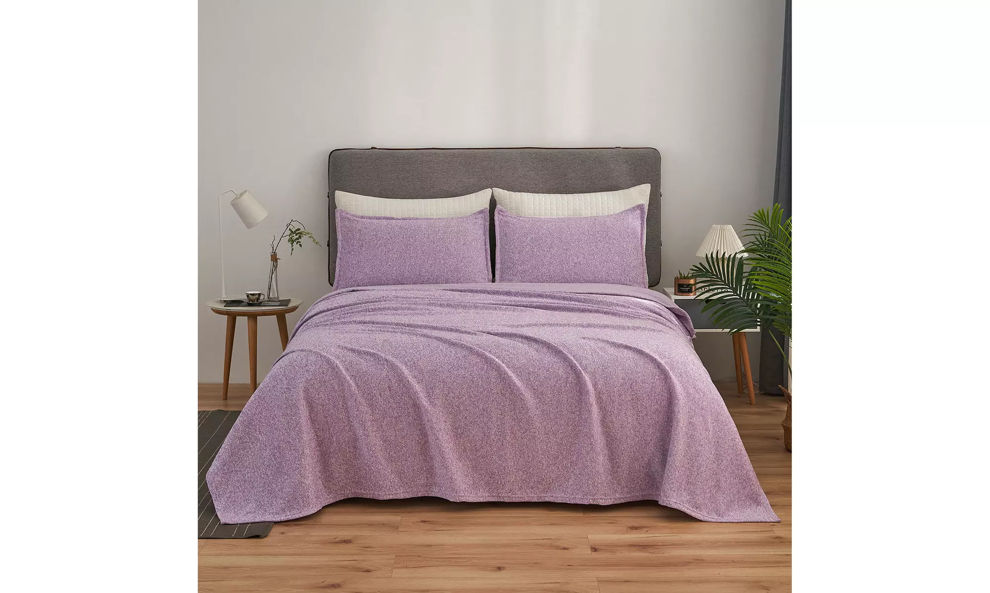 2-3 Piece Knit Weave Bed Blanket Set,Lightweight Fuzzy Jersey Blanket With Shams