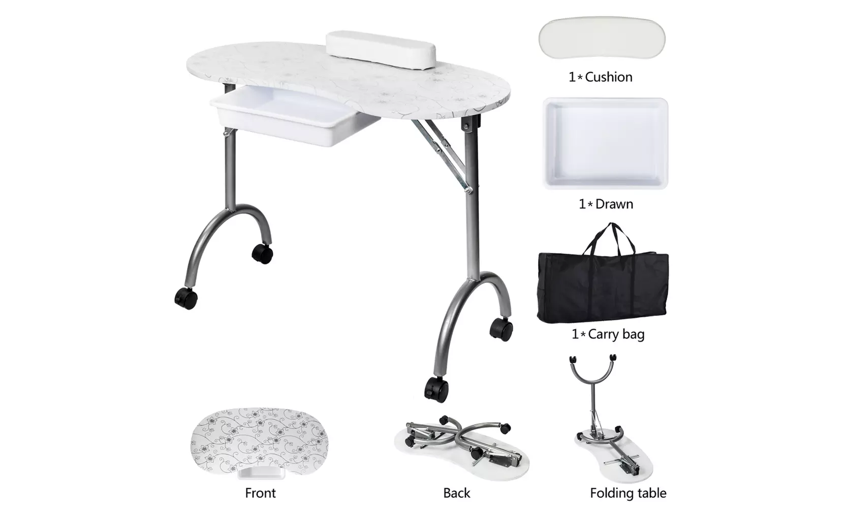 Manicure Table Nail Technician Desk Workstation Manicure Table with Bag White - Primary Image