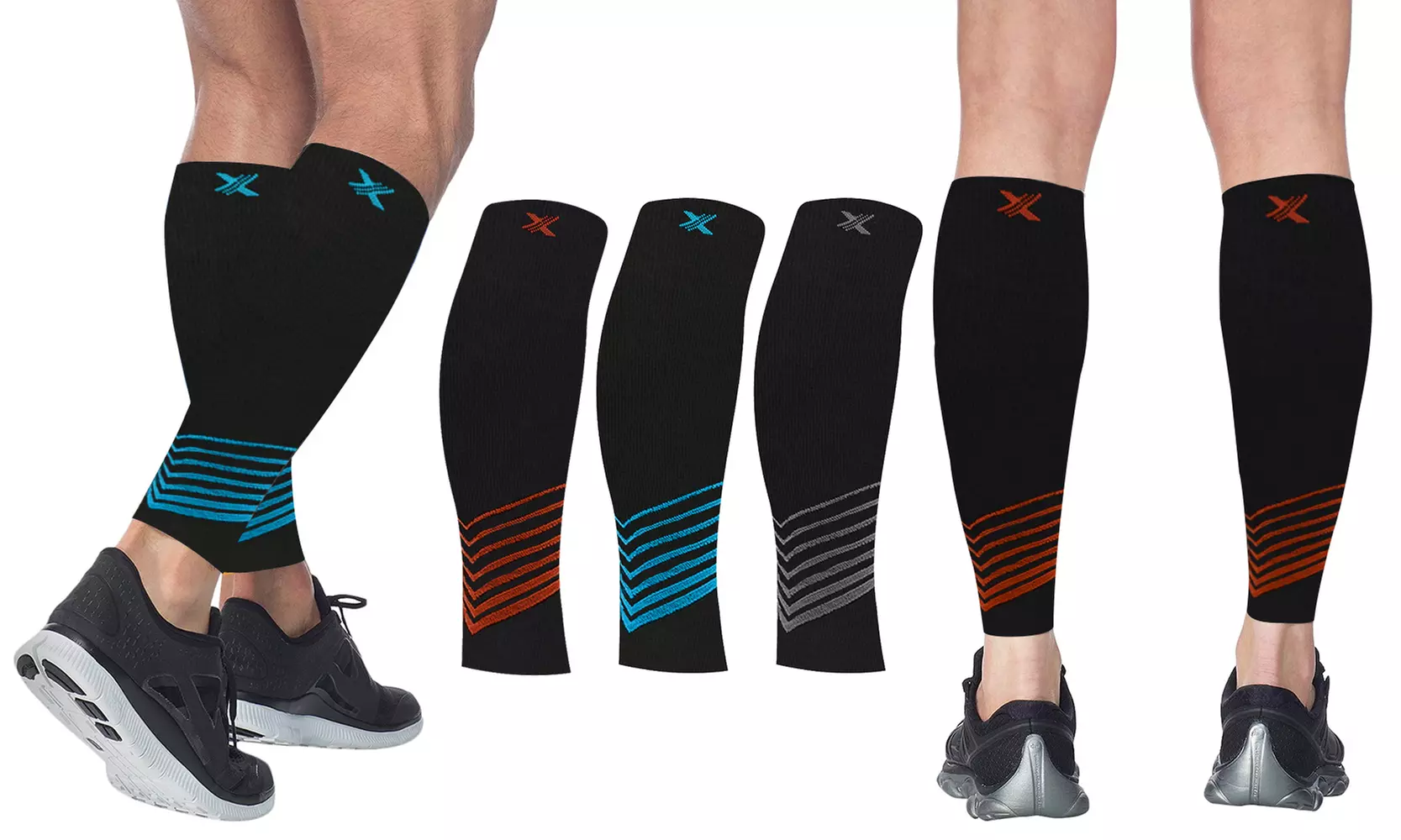 Pain Relief Support and Recovery Striped Calf Compression Sleeves Set (1-Pair)