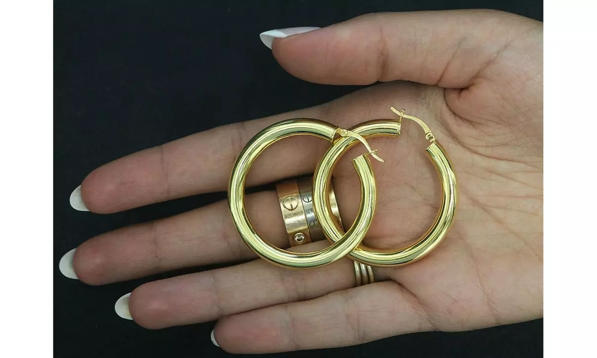 18K Gold Plated 925 Sterling Silver 40mm French Lock Hoop Earrings