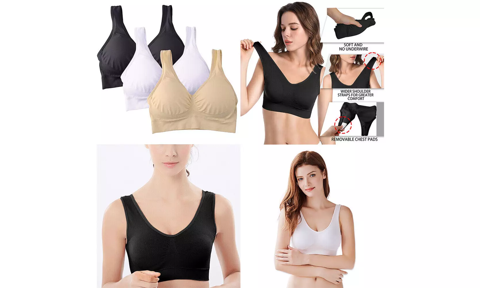 US 2-4 Pack Women's Padded Sports Bra High Impact Seamless Bralette Plus Size