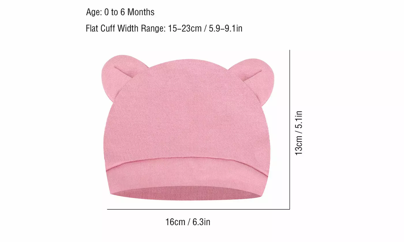 5 Pieces Newborn Baby Hats Bear Ears Infant Beanie Caps