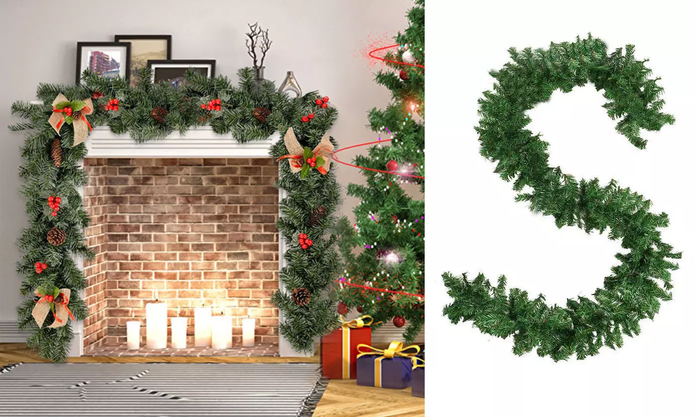 9ft Christmas Green Pine Tree Rattan Garland Wreath Door Wall Xmas Ornament - Primary Image