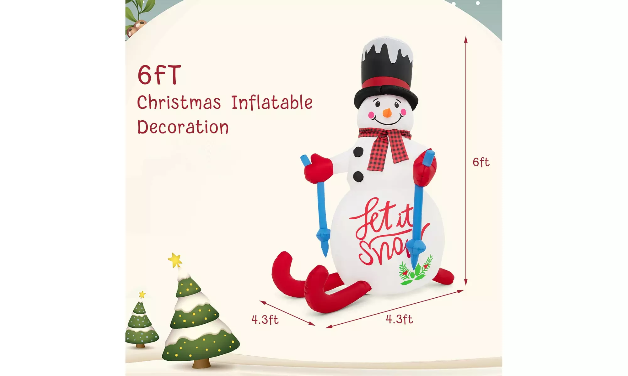 Costway 6FT Inflatable Christmas Skiing Snowman Blow up Party Decor LED Lights