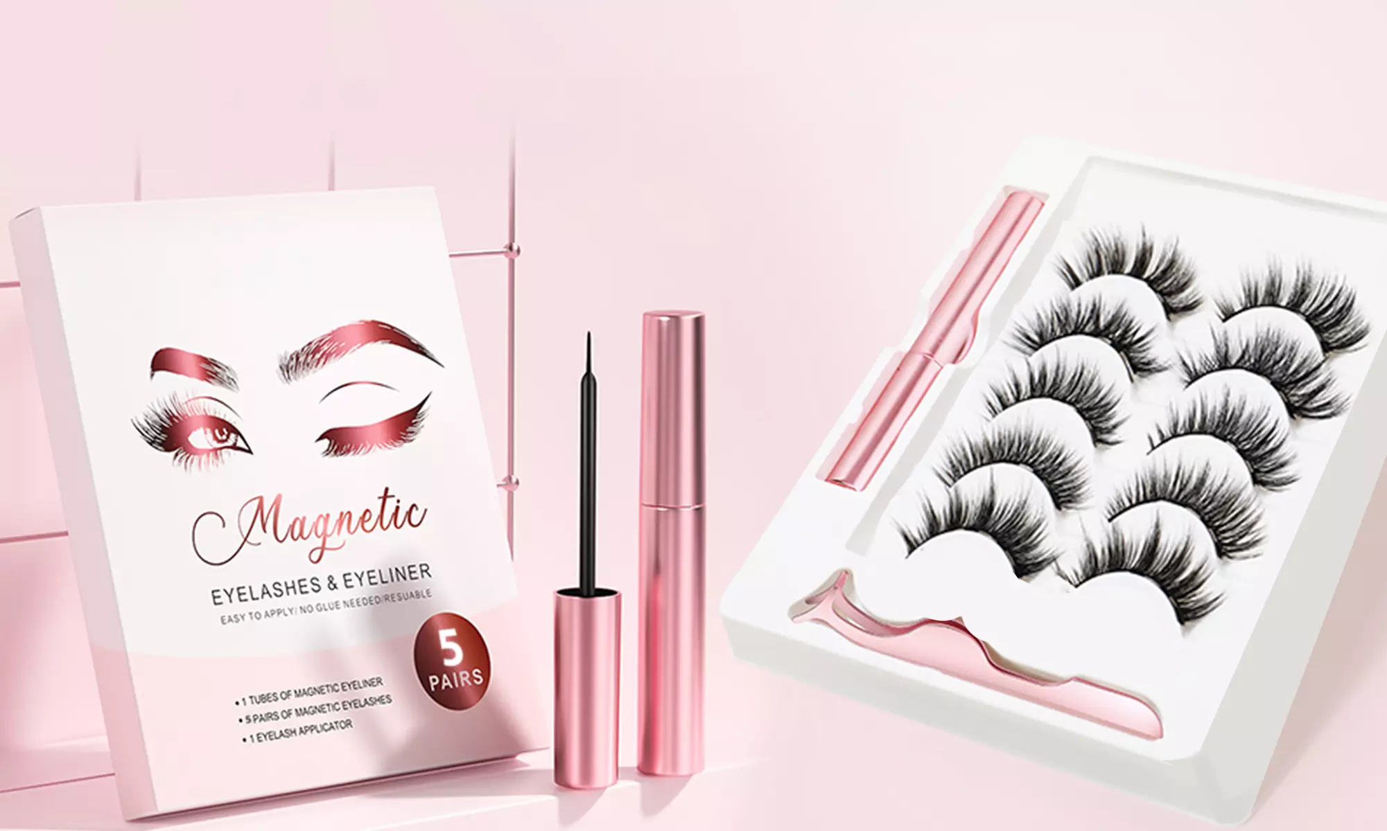 Waterproof Magnetic Eyelashes Kit Magnetic False Lashes Set with 2 Eyeliner - Primary Image