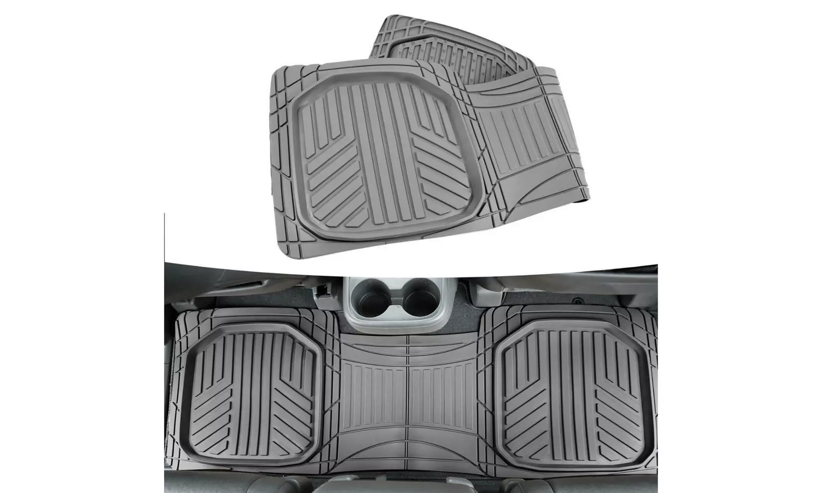 Motor Trend Deep Dish Rubber Car Floor Mats All Weather Spill-Capturing - Gray - Second Medium