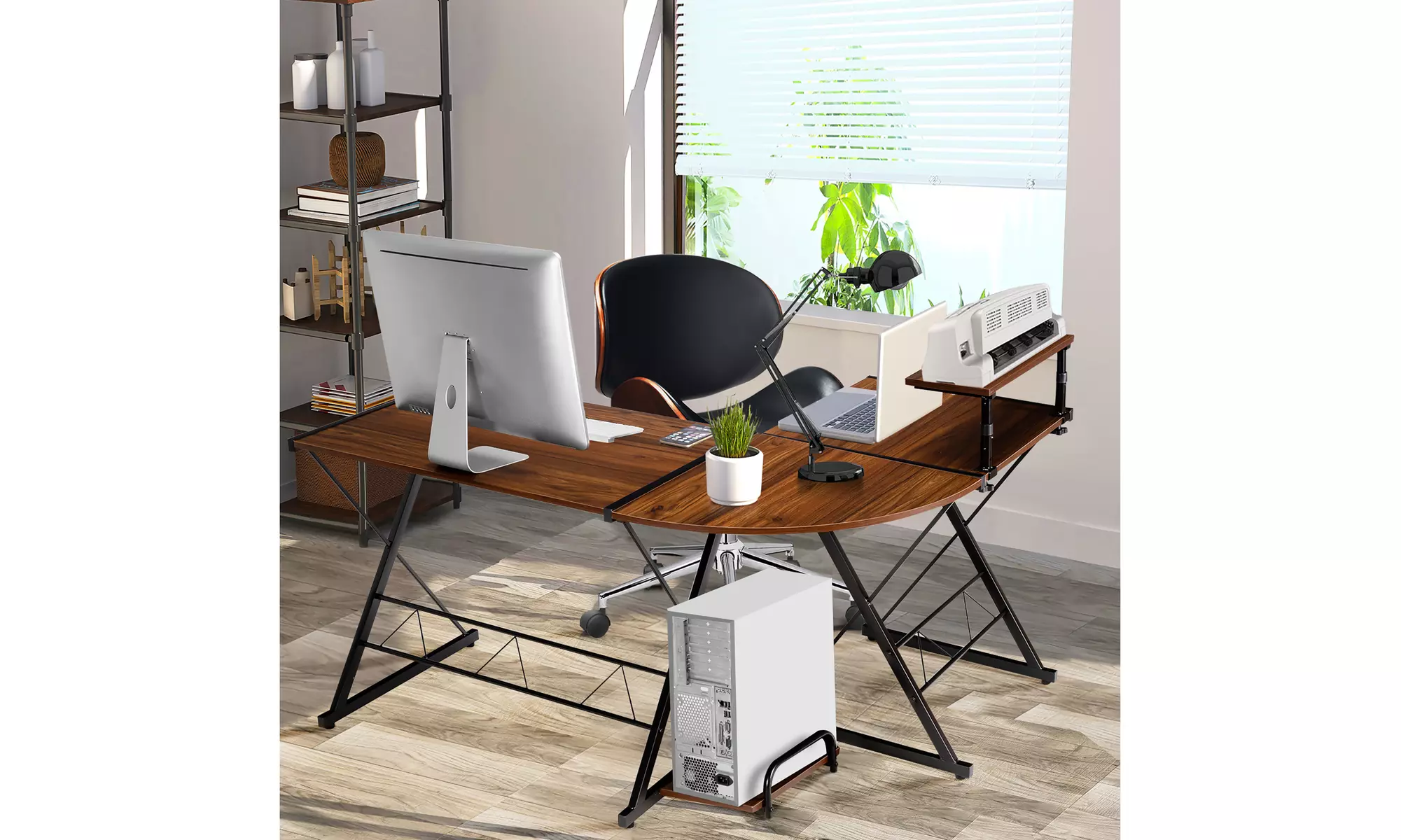 Costway 58'' x 44'' L-Shaped Computer Gaming Desk w/ Monitor Stand & Host Tray