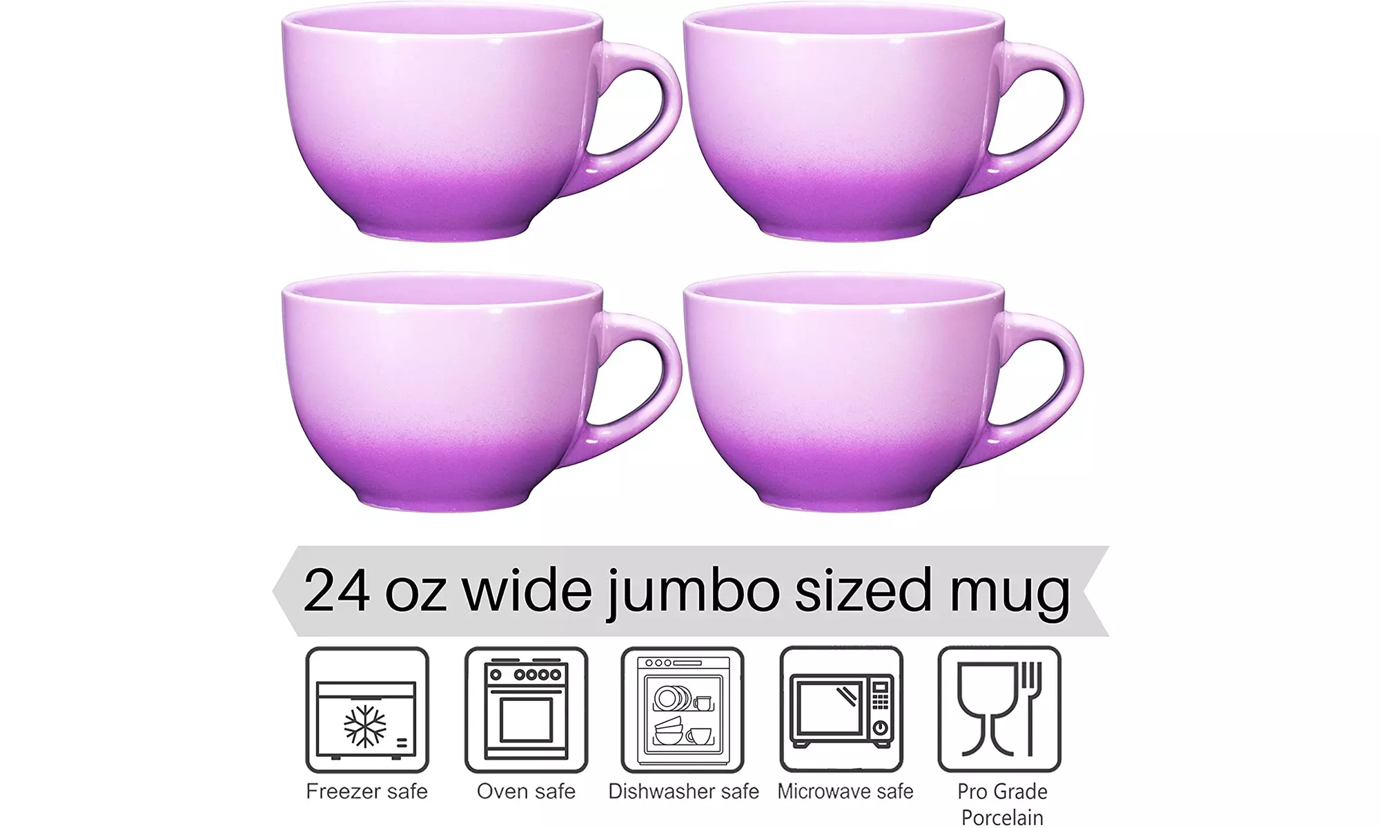 Jumbo Soup Bowl and Cereal Mugs Wide Ceramic Mug Set of 4, 24 Ounce, Matte Black - Primary Image