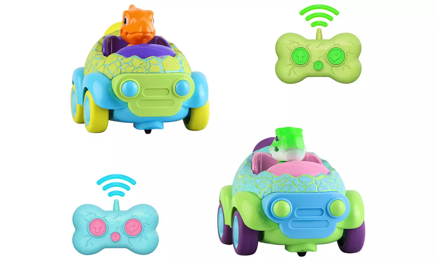 BabyLuv Dinosaur RC Cars with LED Lights & Music Kids Remote Control Car (2pk)