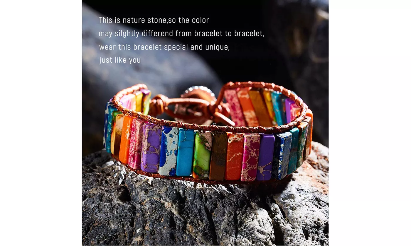 7 Chakra Bracelets with Real Stones Rainbow Wrap Healing Bead Bracelet