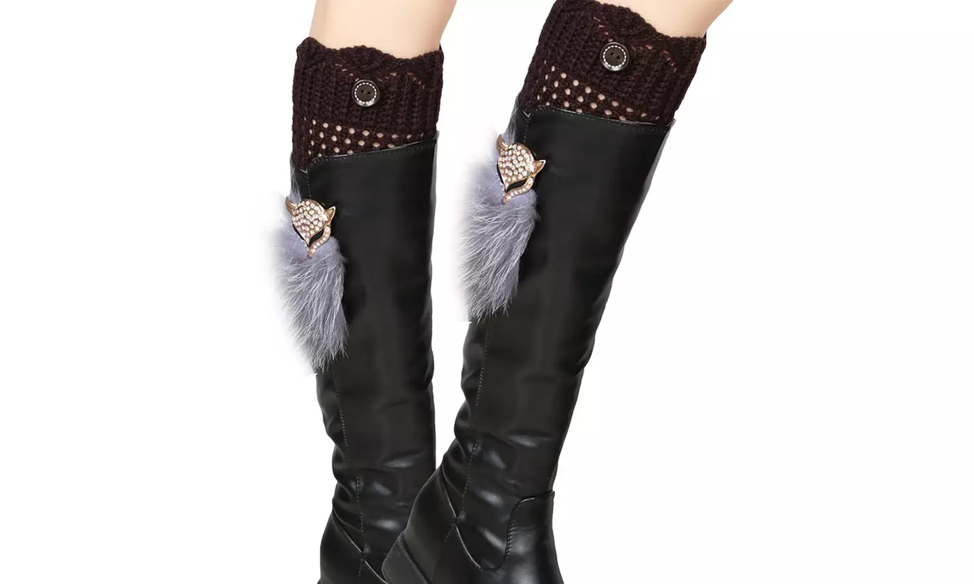 iMounTEK Women's Winter Crochet Knit Boot Button Sock Topper Cuff Leg Warmers