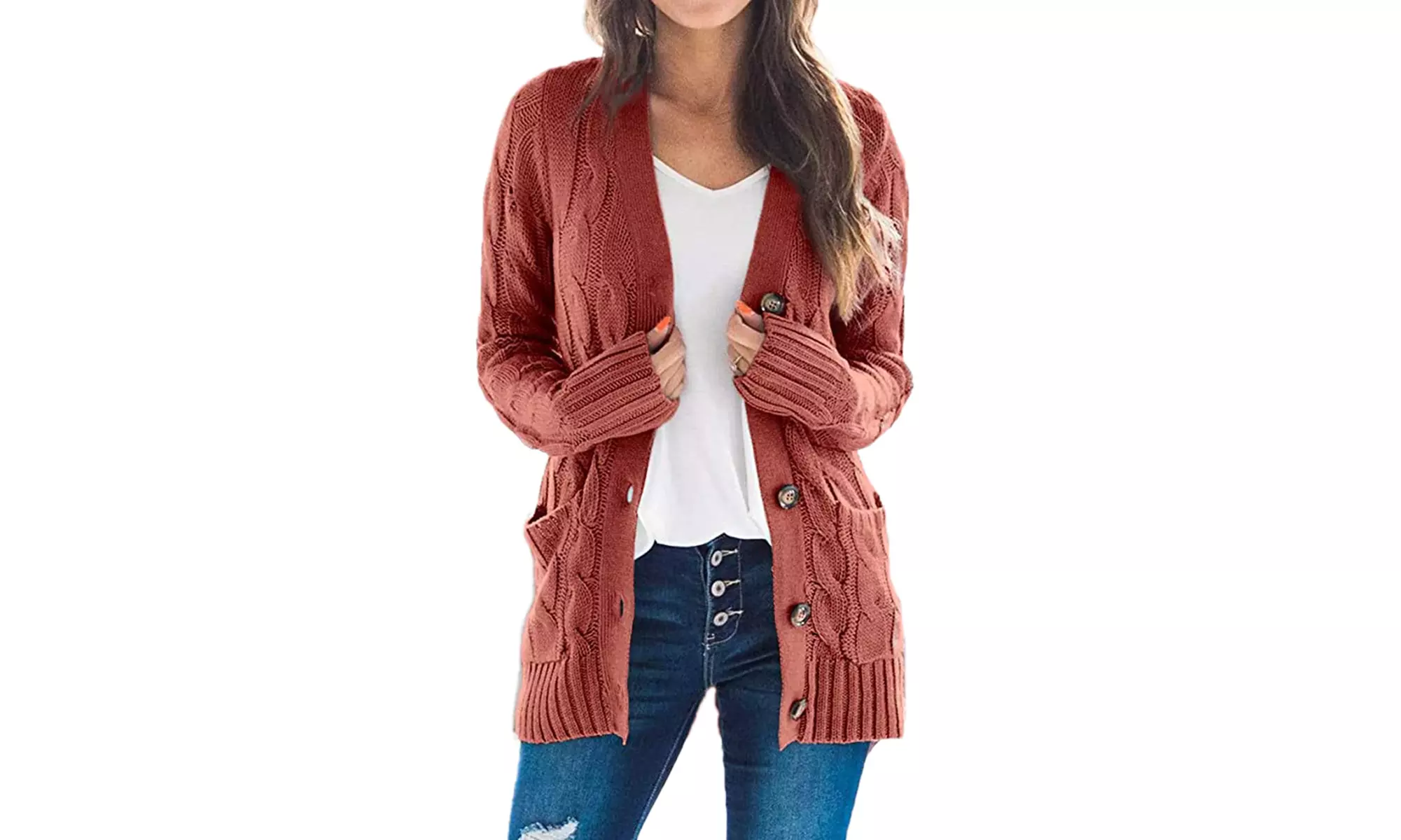 Haute Edition Women's Cable Knit Button Up Sweater Cardigan