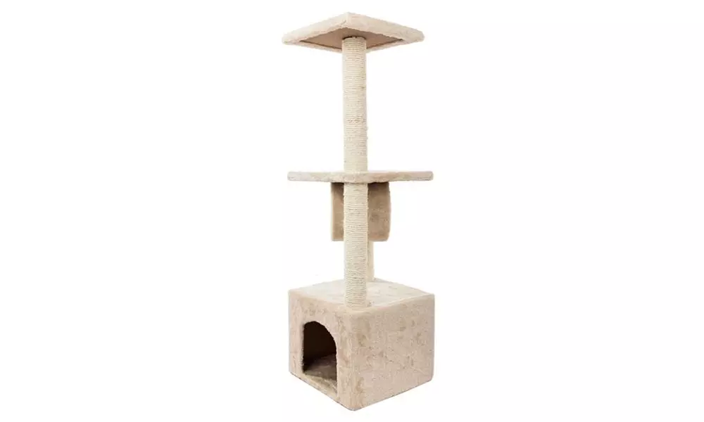 36" Solid Cute Sisal Rope Plush Cat Climb Tree Cat Tower Beige