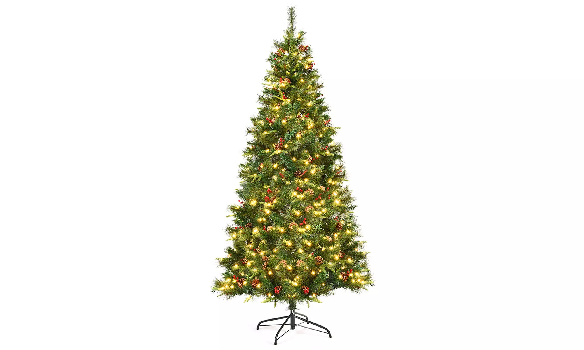 Costway 7Ft Pre-lit Hinged PE Artificial Christmas Tree w/ 350 LED Lights - Primary Image