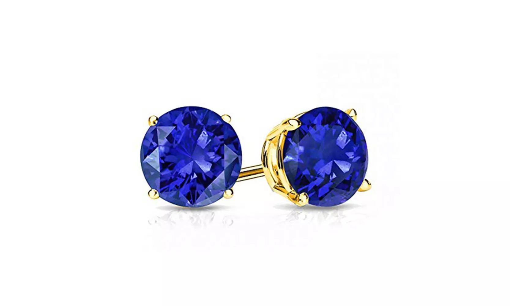 Paris Jewelry 14k Yellow Gold 9mm Round Blue sapphire Stud Earrings - Primary Image