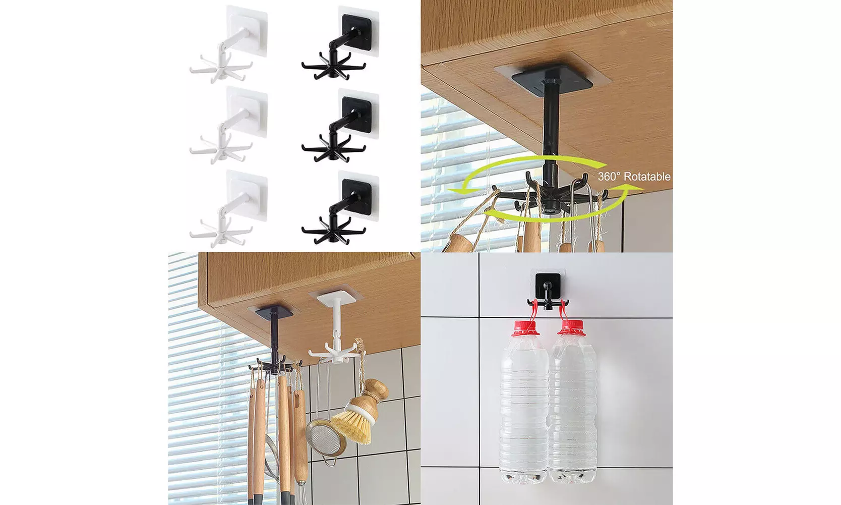 US 6-12 Under Cabinet Utensil Holder 360 Rotatable Kitchen Hook Organizer Rack - Primary Image