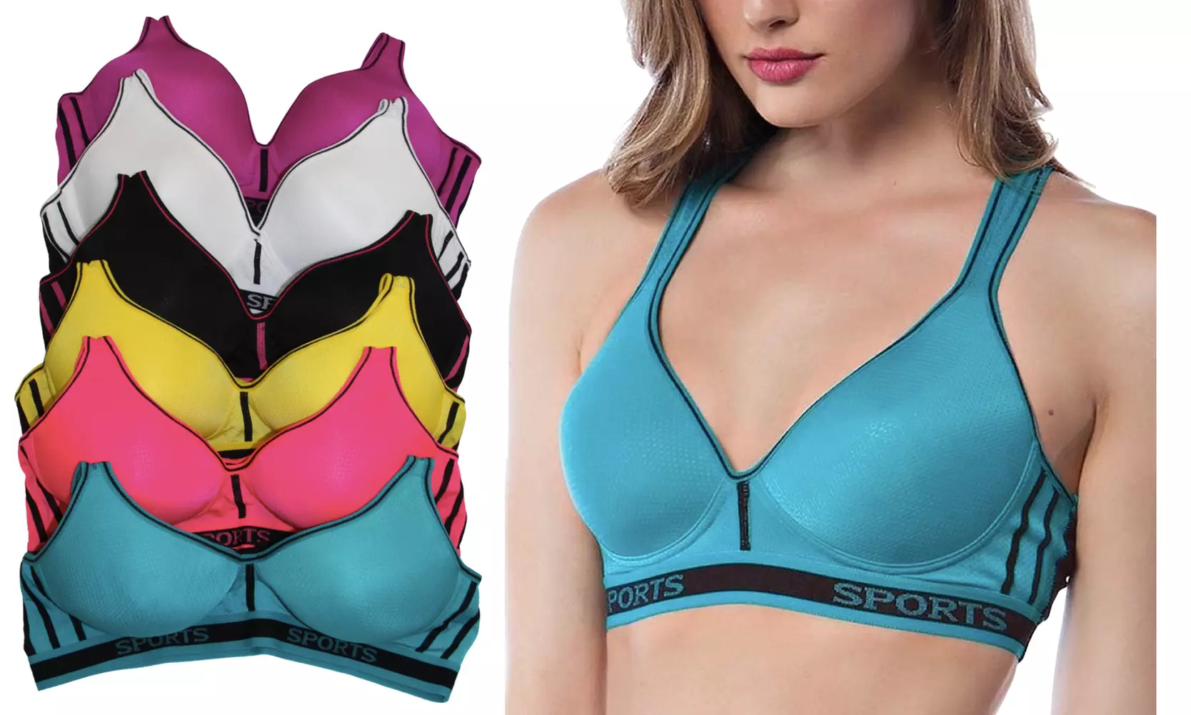 (Pack of 6) Women's Seamless Wire-Free Racerback Bras - Primary Image