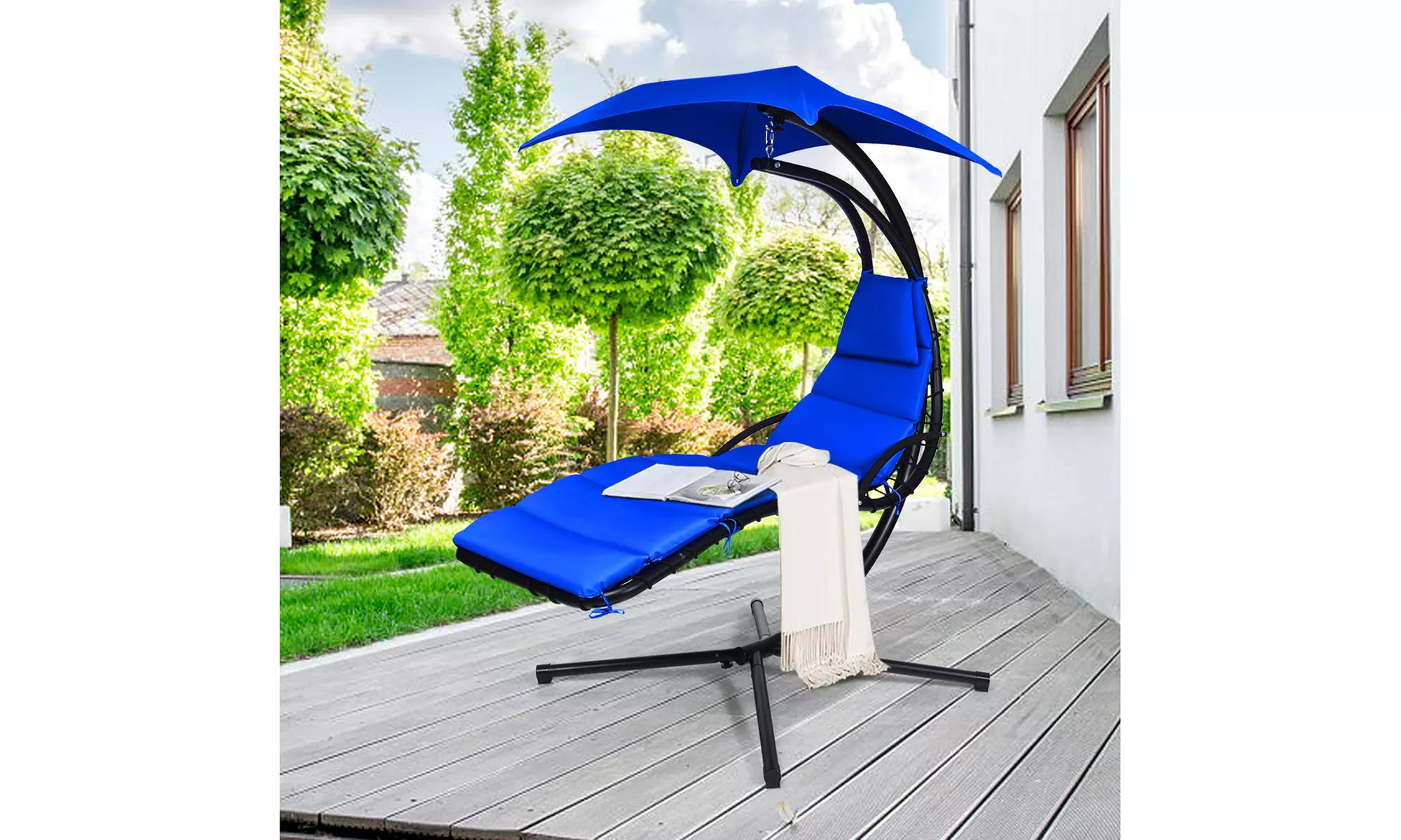 Costway Hanging Swing Chair Hammock Chair w/ Pillow Canopy Stand 3 colors
