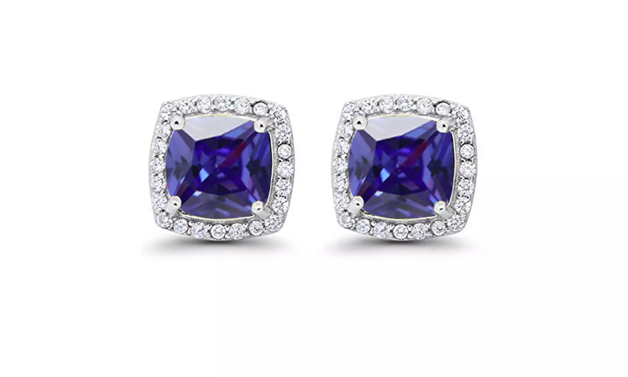 Paris Jewelry 10k White Gold Plated Created Halo Princess Gemstone Stud Earrings