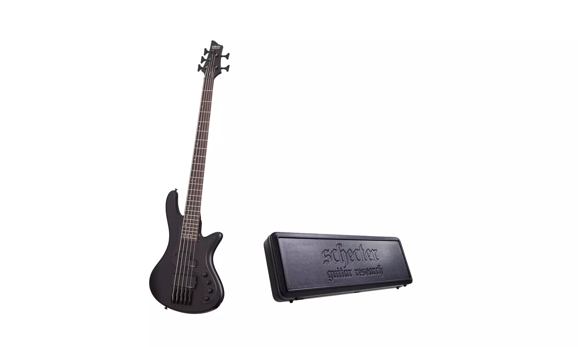 Schecter Stiletto Stealth-5 Bass Guitar in Satin Black with Schecter Hard Case - Primary Image