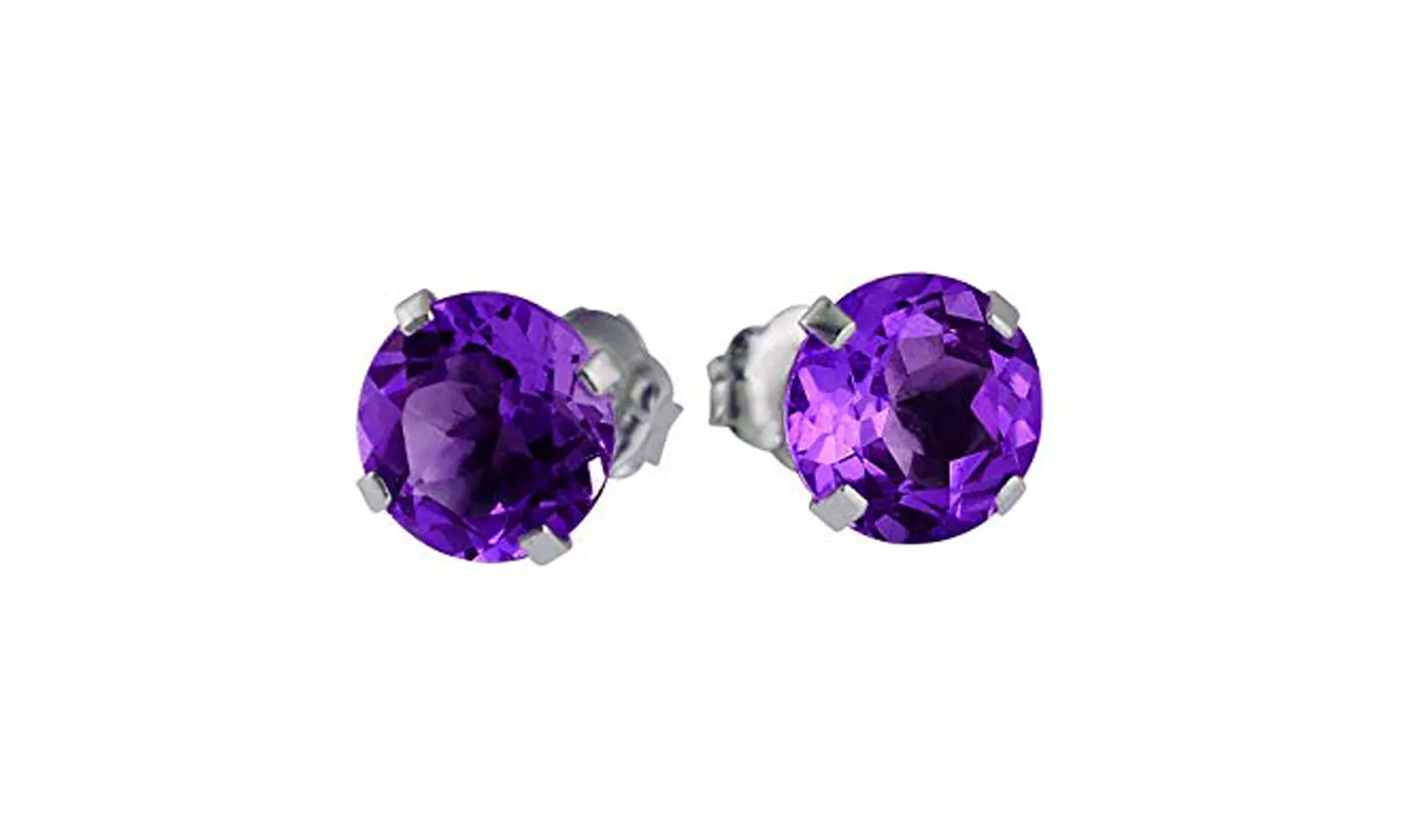14k White Gold Plated 8mm Round Amethyst Stud Earrings - Second Medium