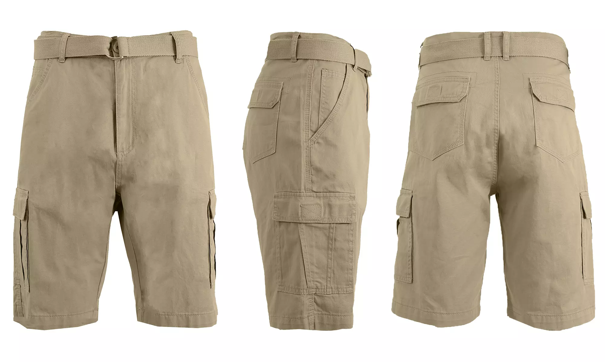 Men's Slim Fitting Cotton Cargo Shorts With Belt (Sizes, 30-42)