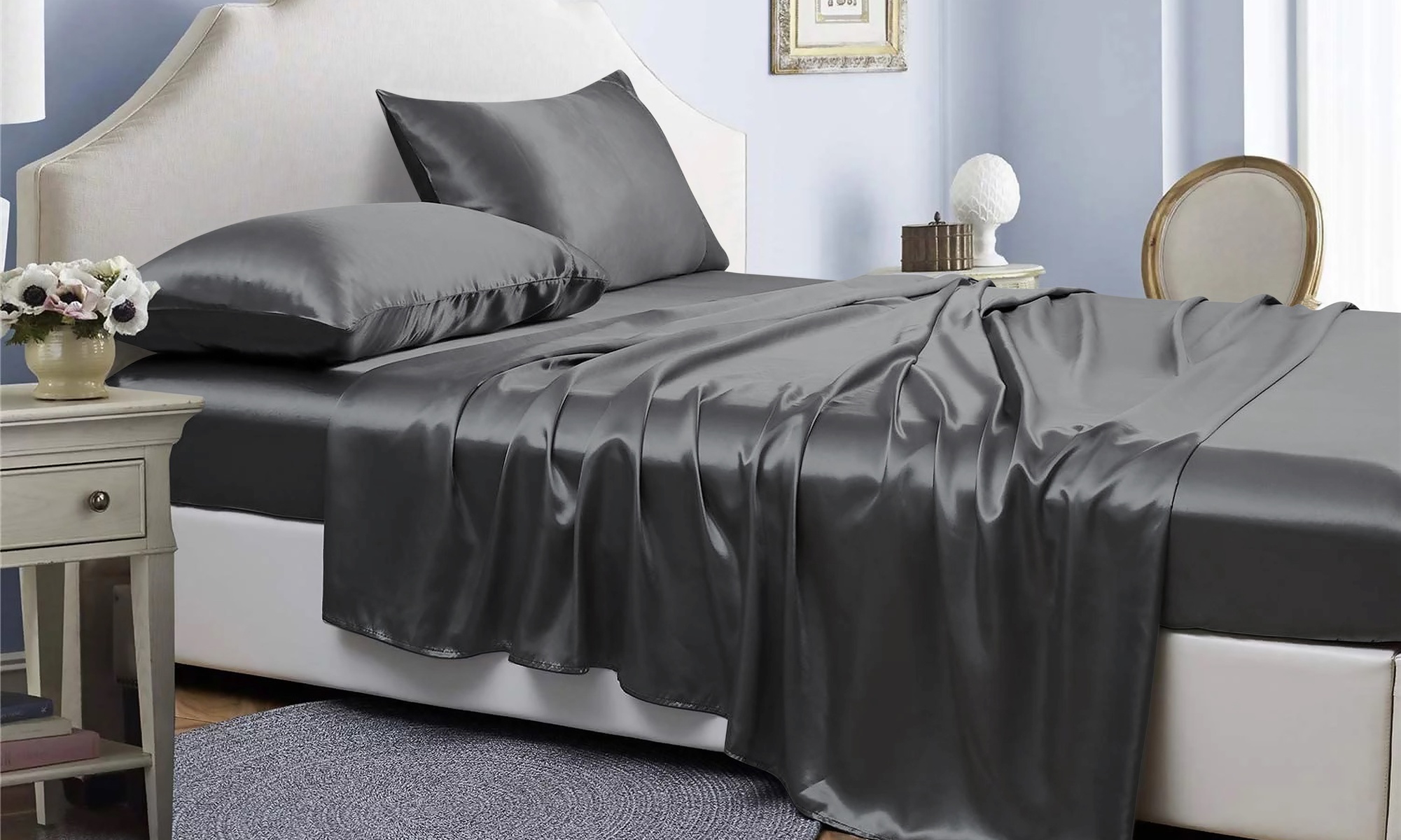 Bibb Home Silky Satin 4 Piece Sheet Set