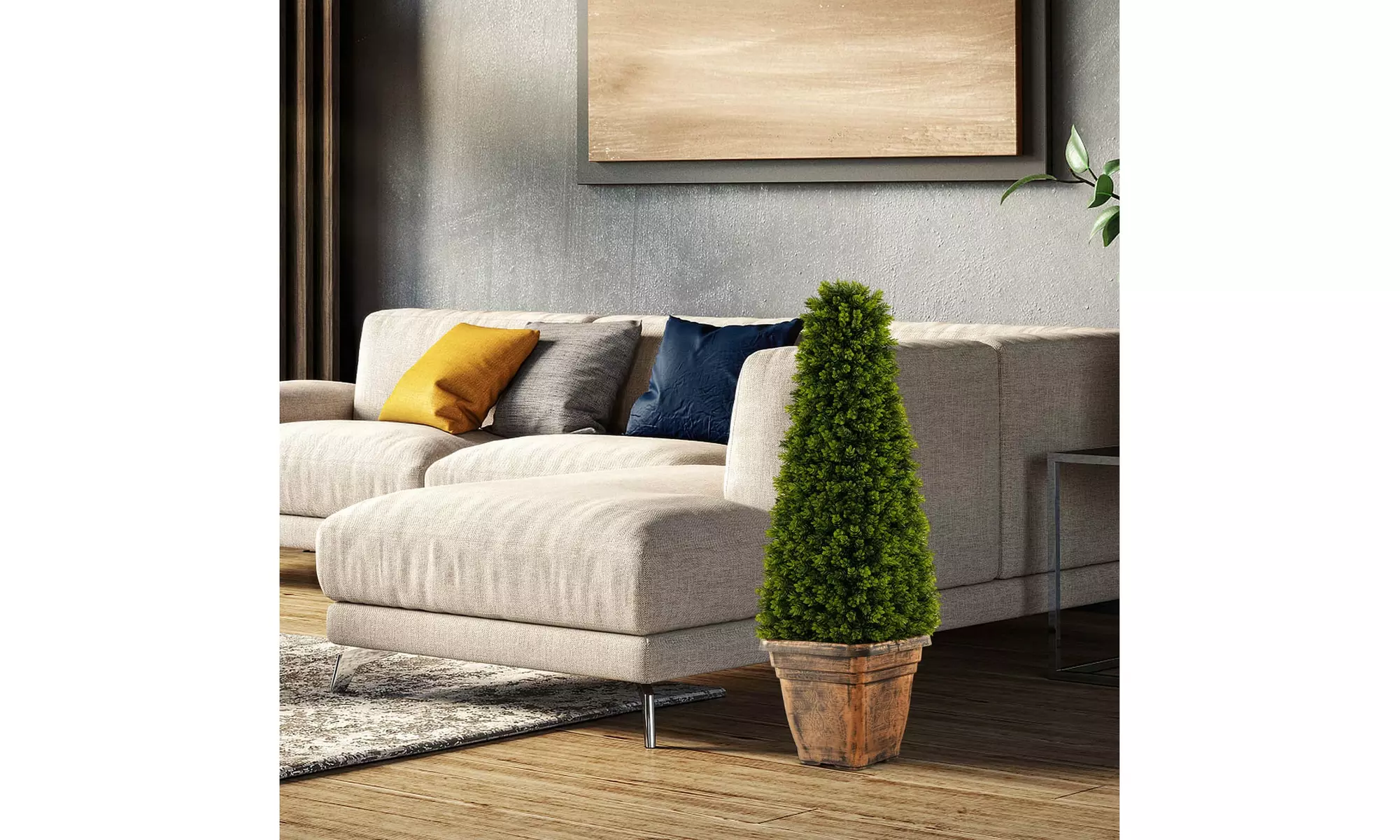 Costway 3 FT Artificial Boxwood Topiary Tree Potted Fake Tree Indoor & Outdoor 