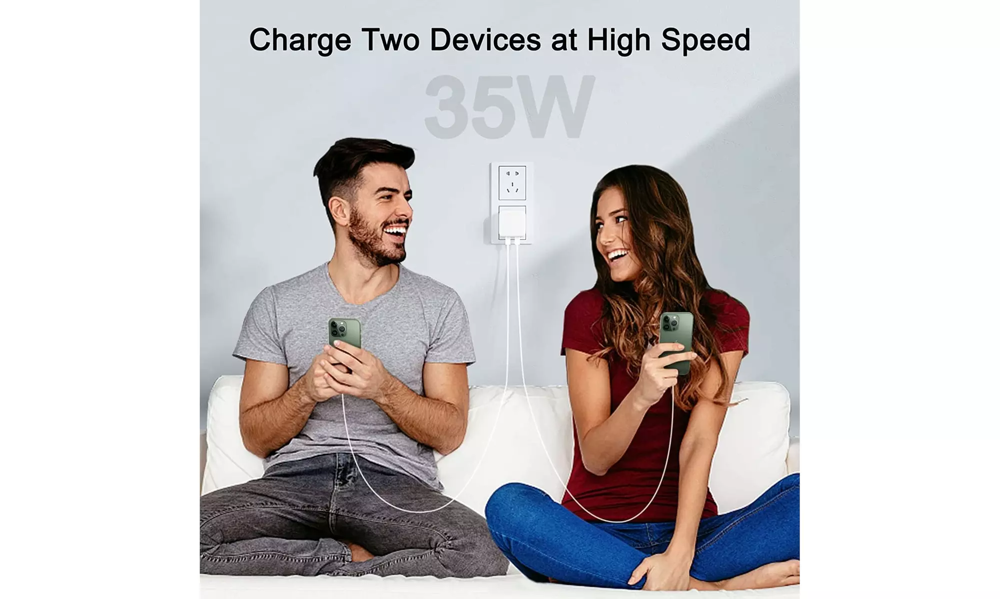 MFi Fast Dual USB-C Port Wall Charger 35W w/ 2x Cables for iPhone X 11 12 13 14