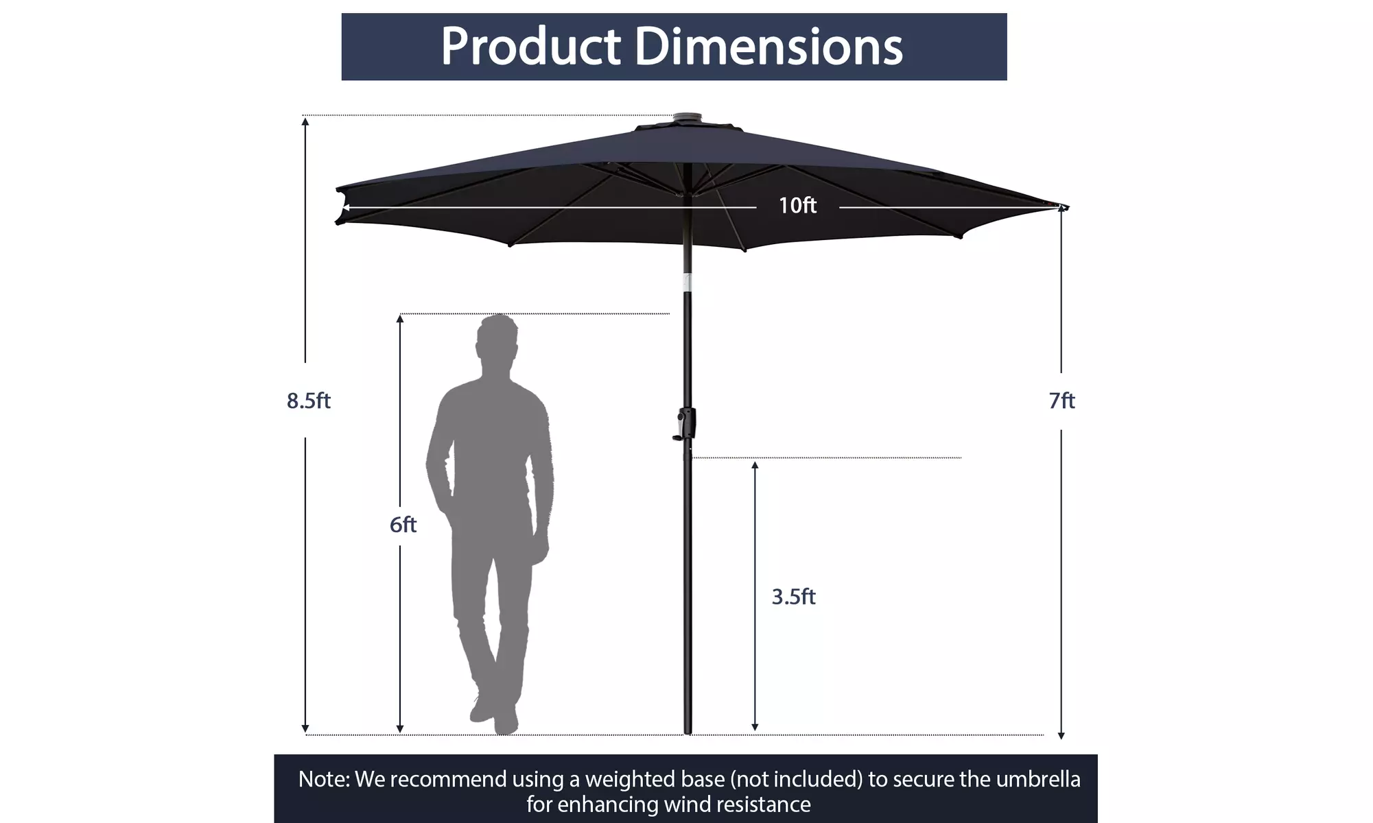 Costway 10 FT LED Solar Lighted Patio Umbrella With Crank Tilt