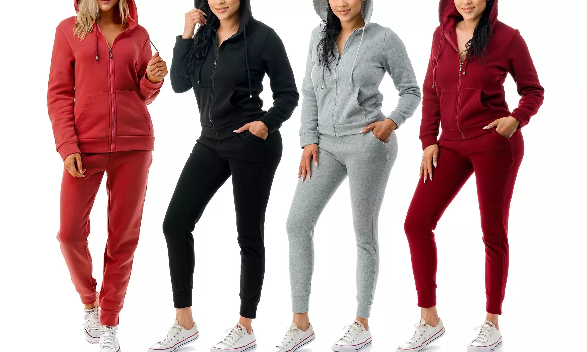 Women's 2 Piece Tracksuit Sets Fleece Lined Full Zip Hoodie & Sweatpants S-3XL - Primary Image