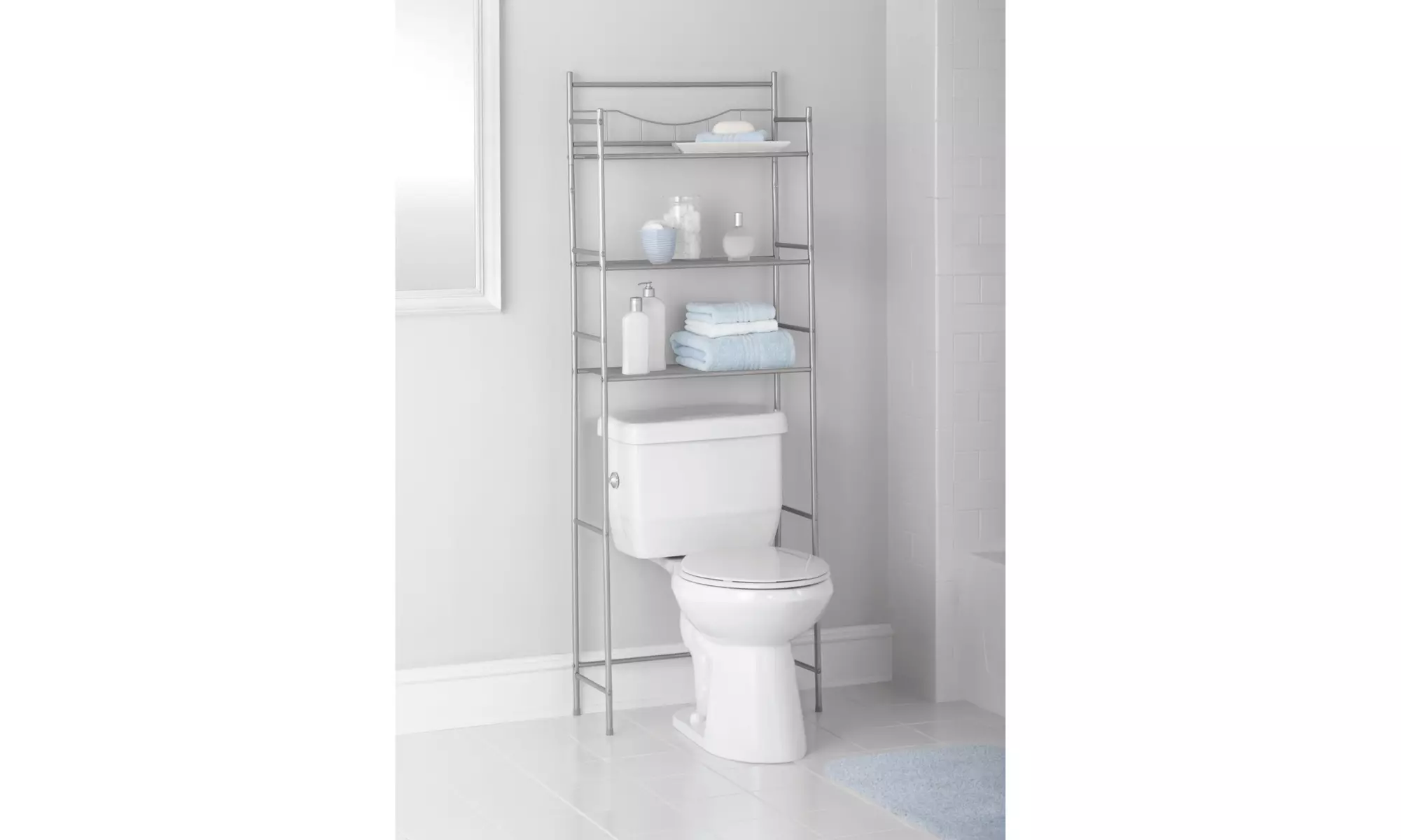 Mainstays 3-Shelf Bathroom Over the Toilet Space Saver with Liner, Satin Nickel - Second Medium