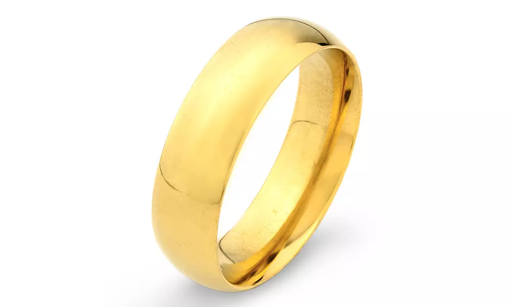 Stainless Steel Gold Plated Wedding Band Ring (6mm)
