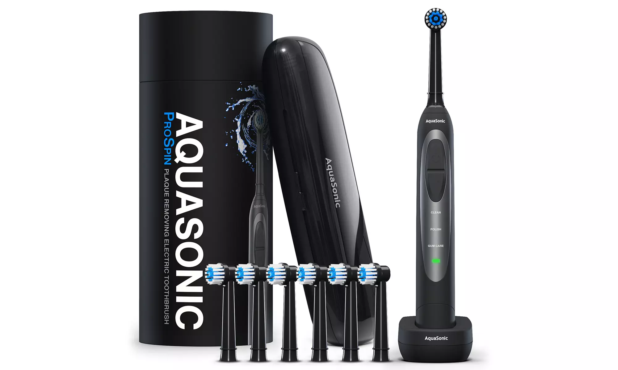 AquaSonic ProSpin Ultra Whitening Electric Toothbrush-  6 heads & Travel Case - Primary Image