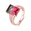 Image 1: Rose Gold Watermelon Tourmaline Emerald Cut Ring