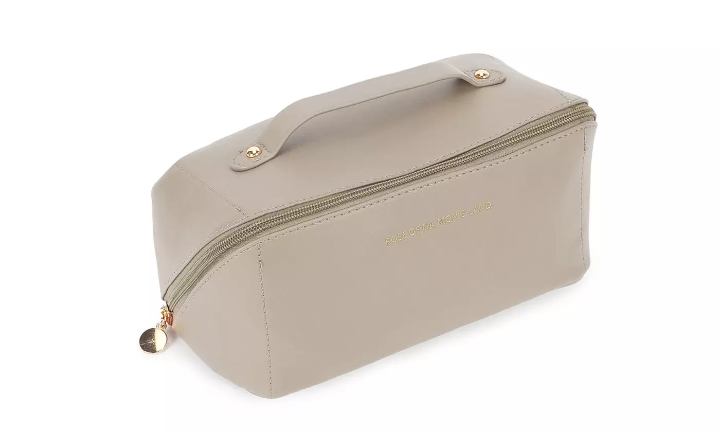 PU Leather Travel Wide-Open Toiletry Bag Makeup Large Capacity Organizer
